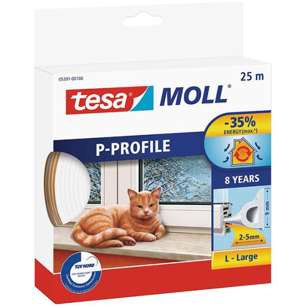 Tetningstape Tesa P-list 05391-00100-00 EPDM, 25 m, 9 mm x 5.5 mm Hvit